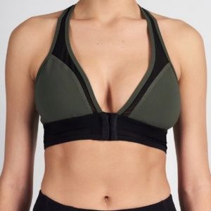 BOOM BOOM ATHLETICA Plunge Bra, Green/Black - NWT
